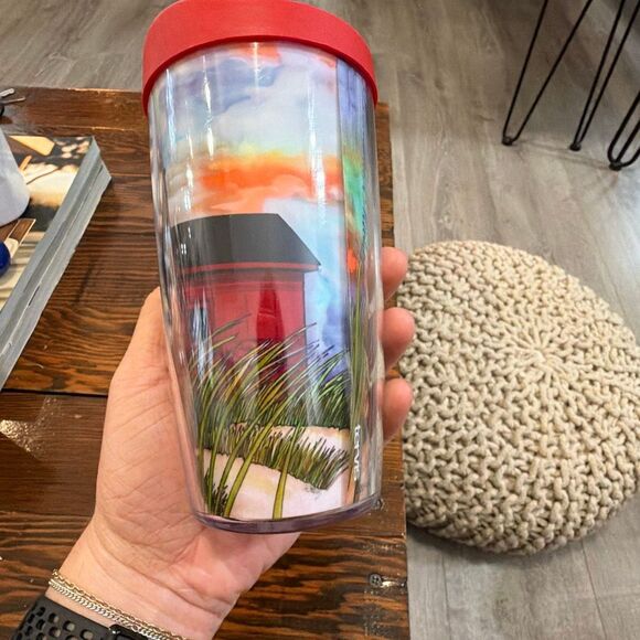 Tervis 16 oz Holland Michigan Tumbler Red Lid Lighthouse Beach Scene - Picture 3 of 6